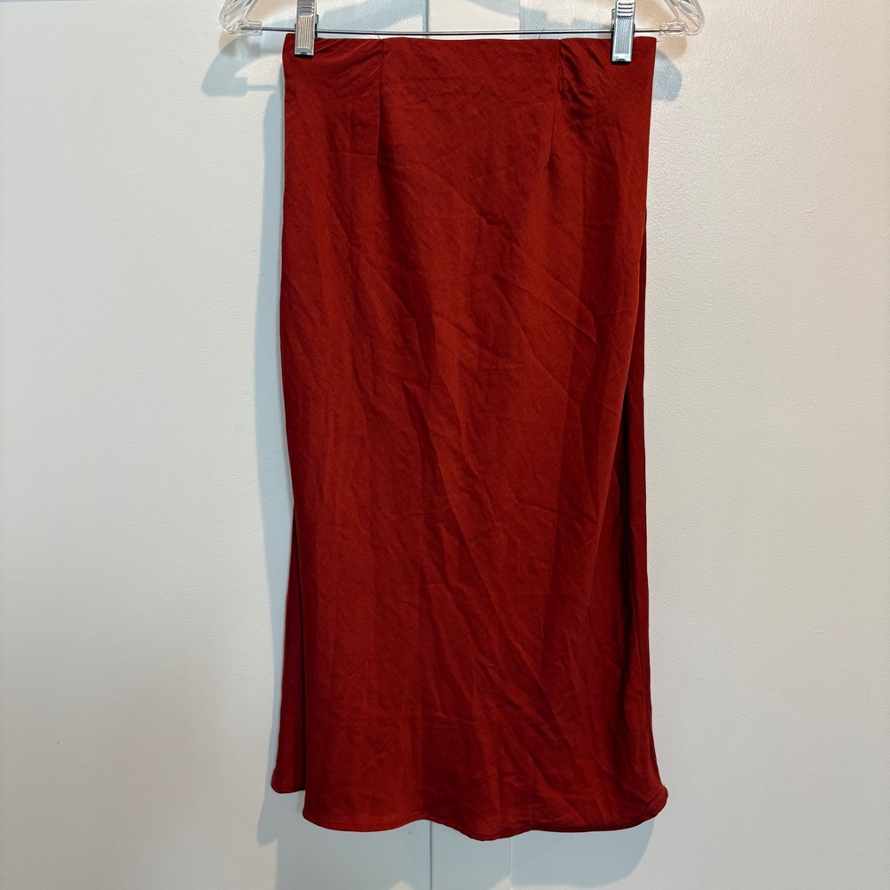 AEROPOSTALE Rust Red Satin Bias Cut Midi Skirt XS Slip Skirt Y2K Minimalist - Picture 6 of 11